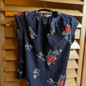 Fun 2 Fun Sleeveless Blue Mandarin Collar Blouse